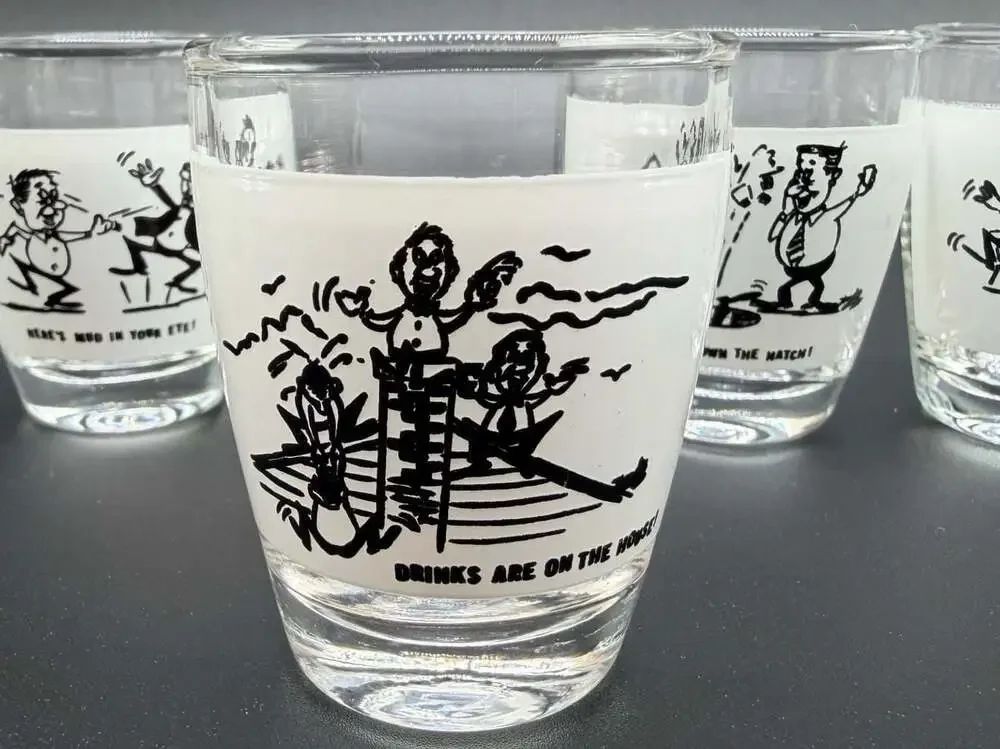 Vintage Anchor Hocking Comical Novelty Shot Glasses Set of 4